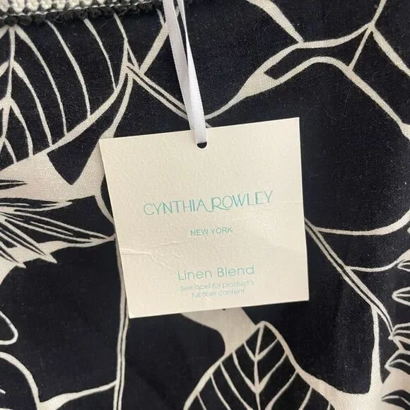 New Cynthia Rowley Anthropologie Black Creme Linen Leaf Print Top Women’s Sz XL - Picture 2 of 5